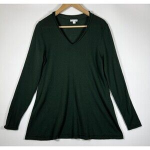 J Jill Sweater Womens Small Green Merino Wool V Neck Pullover Long Sleeve Soft